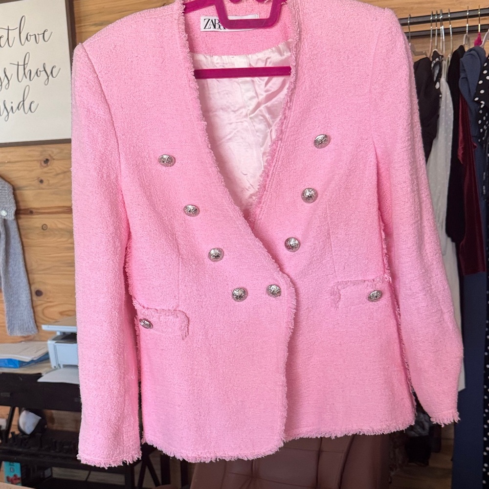 Zara Light Pink Textured Women's Blazer